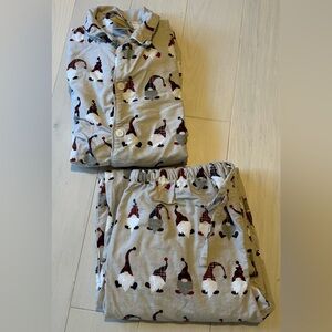Pottery Barn Teen Gnome Print Pajama Set - Gray and Red